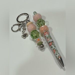Handmade Beaded Pen and Keychain Set